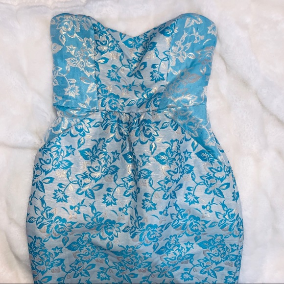 blue and gold cocktail dress